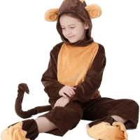 Piyama Monyet Onesie Binatang Anak Perempuan Anak Pakaian Cosplay Monyet Pekan Buku Purim Halloween Pakaian Tidur Gaun Indah