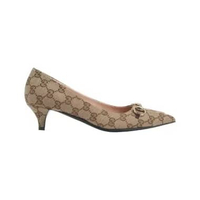 Gucci GG Canvas 45 Pump with Horsebit Beige Dark Brown 38 Nude