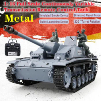 1:16 Independent Shock Absorber Metal Remote Control Tank 360° Drive Smoke Fire Bullet Simulated Recoil Force Lighting RC Tank
