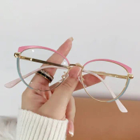 2024 New Anti Blue Light Photochromic Glasses Fashion Women's Cat Eye Eyewear Frames Metal Computer Glasses Frame Wholesale