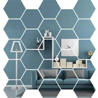4Pcs/Set Acrylic Hexagonal Mirror Wall Sticker Flexible Mirror Sheet Removable Setting Living Room Decor Self Adhesive Non Glass