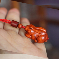 紅色桃木雕刻生肖兔子項鏈手鏈掛件實木雕刻屬相兔鑰匙鏈扣1入