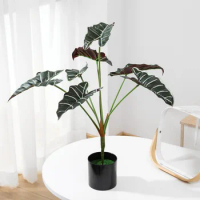 1Pc 7 Forks Nordic Simulation Guanyin Lotus Green Alocasia Leaf Fake Artificial Plants Photography Home Decoration Flower