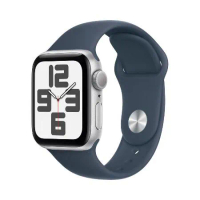 Apple Watch SE2  GPS  44mm  銀色鋁金屬錶殼/風暴藍色運動型錶帶 智慧手錶