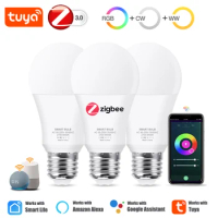 Tuya Zigbee E27 Led Light Bulb Alexa Smart Led Lamp RGB CW WW Led Bulbs Work With Smart Life App Google Assistant Zigbee 3.0 Hub
