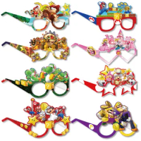 16/8Pcs Super Mario Bros Cartoon Paper Glasses Photo Props Decor Action Figure Toys Games Themed Glass Birthday Party Kids Gifts