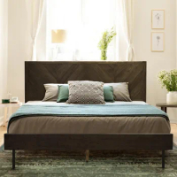 Alander Bed Frame Queen Size with High Headboard Solid Wood Platform Bed, Tall Headboard Natural Wood Bed Compatible