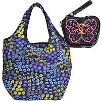 ANNA SUI 刺繡蝴蝶造型手拿機能購物袋手拿包套裝組(黑)