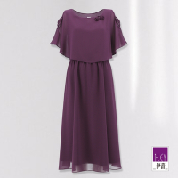 ILEY伊蕾 優雅飄逸荷葉綁帶挖肩雪紡洋裝(紫色；M-XL)1232027516