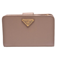 【PRADA 普拉達】TRIANG系列金色三角LOGO防刮牛皮暗釦拉鍊中夾(裸色1ML225-SAFFIANO TRIANG-CIPRIA)