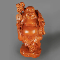【MU LIFE 荒木雕塑藝品】布袋佛B款-高24cm(黃揚木/招財)
