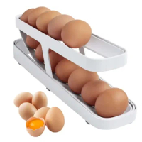 Automatic Rolling Egg Tray Holder Double Portable Picnic Egg Tray Camping Egg Dispenser Outdoor Dishware Kitchen Fridge Storage