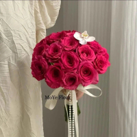 Red Bridal Bouquet Bride Wedding Handheld Flowers Marriage Certificate Artificial Flowers Red Roses 