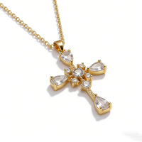 Elegant Cross Necklace | Premium Cubic Zirconia Teardrop Pendant | Silver Chain for Her | Ideal Fash