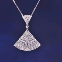18K White Gold Natural Diamond Sector Pendant Necklace Women's Engagement Party Fine Jewelry