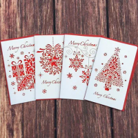 Creative Paper Hollow Cutting Merry Christmas Cards Folding Xmas Blessing Card Postcard for Christmas Gift Random Pattern