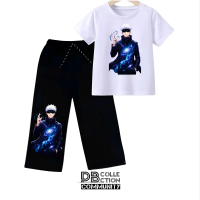 setelan anak unisex celana panjang dengan kaos pendek//anime laki laki perempuan//warna hitam-putih