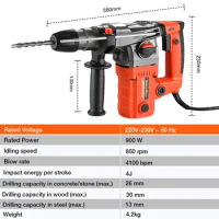 ValueMax 900W Rotary Hammer Drill (VDE Plug) Heavy Electric Corded Hammer Electric Drill Tools