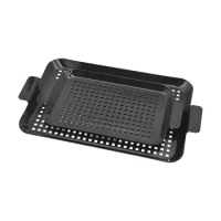 2x Grilling Tray and Handles Big and Small Topper Baskets Perforated Food Tray Grill Topper for Seafood Meat Vegetable Fish