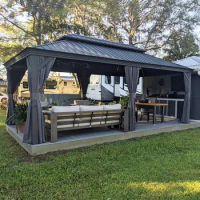 12'X20' Outdoor Gazebo, Aluminum Gazebos with Galvanized Steel Double Roof, Curtains and Netting Included, Outdoor Gazebo