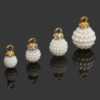 10pcs 4 Size Pick Round Arbutus Beads Rhinestone ABS Imitation Pearls Charm Pendant For Earring Choker Necklace Jewelry Making