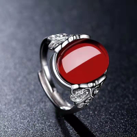 南紅戒指女925銀瑪瑙櫻桃紅民族時尚精生日禮物不褪色