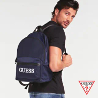 【GUESS】素面簡約立體刺繡LOGO後背包-藍(HMQUARP0405BLU)