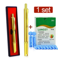 1 PC Pen + 50pcs 28G lancets Stainless Steel Pen for Twist Off blood Lancet, Cupping Therapy and Blood Glucose Meter Test Diabet