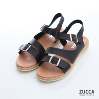 ZUCCA-金屬框雙邊扣環涼鞋-黑-z7004bk