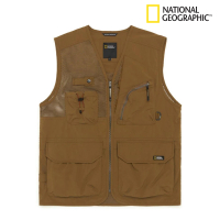 【National Geographic 國家地理】男裝網狀透氣V領背心外套 - 咖啡色(工裝背心/多口袋背心)