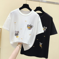 夏季新款T恤女純棉時尚百搭老鼠刺繡短袖ins潮時髦韓版上衣服