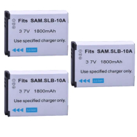 3pc 1800mAh SLB-10A SLB10A SLB 10A Rechargeable Camera Battery for Samsung EX2F WB150F WB250F WB350F WB750 WB800F WB500 WB550