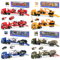 慣性滑行拖車玩具 1:64迷你合金工程車兒童車模型4件套玩具