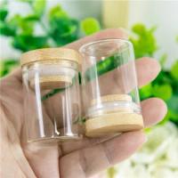 50pcs 15ml 30x40mm Glass Bottle With Bamboo Cap Glass Bottles Liquid Food Grade Tea Liquorice Candy Saffron Jars Vials
