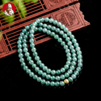 Alami Giok giok 6mm biru manik-manik air giok kalung tiga cincin gelang es giok wanita sweater ranta