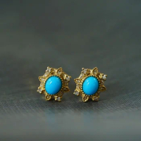 JHY711 Solid 18k Gold Nature Blue Turquoise 10.1*9.1mm Studs Earrings for Women Fine Jewelry Birthday Presents