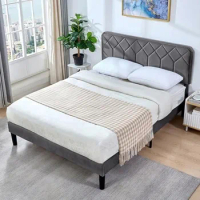 Queen Size Bed Frame Upholstered Platform With Adjustable Headboard/Mattress Foundation,Wooden Slat Support,No Box Spring Needed