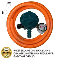 GASCOMP REGULATOR GAS GRT-2D SNI + SELANG GAS LPG 2 LAPIS 2 METER PREMIUM TANPA PELINDUNG GAS