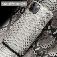 Genuine Leather Phone Case For iPhone 14 13 12 Mini 11 Pro For Apple X XS Max XR 6 7 8 Plus SE Natural Python Snake Skin Cover