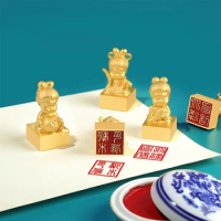 Brass Name Stamp Chinese Zodiac Traditional Cute Statue Square Metal Seal Stamps Calligraphy Painting Signature Customize Stamp