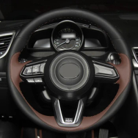 Hand Sewing Genuine Leather Car Steering Wheel Covers For Mazda 3 Axela 2017 2018 2019 Mazda 6 Atenza 2017-2019 CX-3 2018-2019