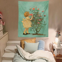 法式人物復古油畫玫瑰女孩 臥室房間墻面裝飾大改造掛布 文藝掛毯
