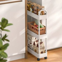 窄身廚房置物架 移動收納車 嬰兒用品儲物架 香港熱賣- 白色PP三層窄款置物推車 均碼