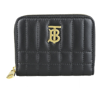 BURBERRY Lola英文TB鍍金LOGO絎縫小羊皮4卡ㄇ字型拉鍊零錢包(黑)
