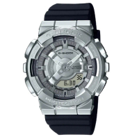 【CASIO 卡西歐】G-SHOCK 精巧纖薄金屬外殼3D錶盤雙顯錶-銀(GM-S110-1A WOMAN系列)