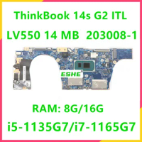 LV550 14 MB 203008-1 For Lenovo ThinkBook 14s G2 ITL Laptop Motherboard With CPU i5 1135G7U i7 1165G7U RAM 8G 16G 5B21B07627
