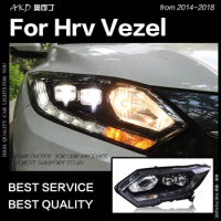 AKD Head Lamp for Honda HRV Vezel 2014-2019 LED Head Light Turn Signal LED DRL Double Lens Assmbly Upgrade Auto Accessories 2PCS