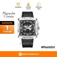 Jam Tangan Pria Alexandre Christie Chronograph AC 3030 GC LSSBA Men Black Dial Black Leather Strap