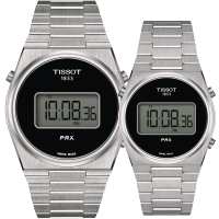 【TISSOT 天梭】官方授權 PRX Digital 數位石英對錶 母親節 禮物(T1374631105000+T1372631105000)