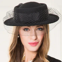 EE 5069 winter new European wool small top hat autumn and winter travel shopping lady black hat woman
